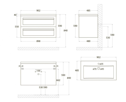 Тумба под раковину Art&Max PLATINO AM-Platino-900-2C-SO-GM 90х48х55 подвесная цвет серый матовый - фото 4