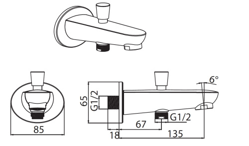 Излив для раковины Creavit A08 встраиваемый в стену хром - фото 2