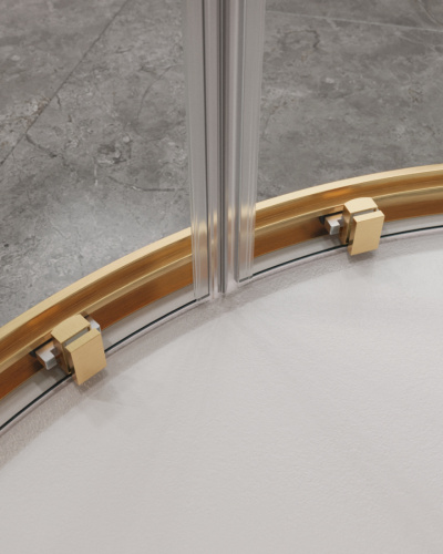 Душевой уголок Cezares MOLVENO MOLVENO-R-2-100-C-BORO-IV 100х100 стекло прозрачное профиль золото брашированное без поддона - фото 4