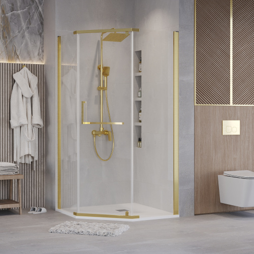 Душевой уголок Grossman Pragma 302.K33.03.1010.32.00 100х100 стекло прозрачное профиль золото матовое без поддона - фото 3