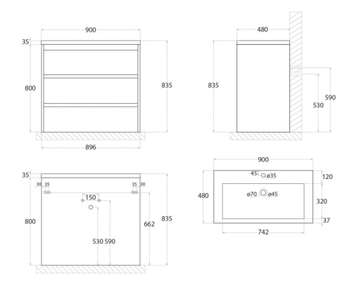Тумба под раковину Art&Max FAMILY Family-900-3C-PIA-CV 90х48х85 напольная цвет серый - фото 4