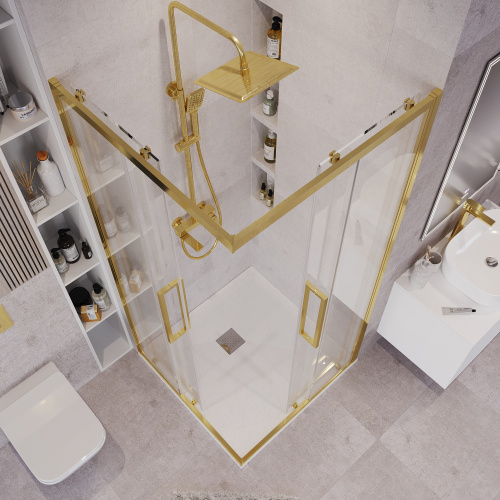 Душевой уголок Grossman Cosmo 300.K33.02.1010.32.00 100х100 стекло прозрачное профиль золото матовое без поддона - фото 5