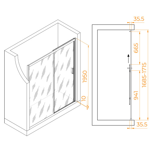 Душевая дверь RGW Passage 350801717-24 170х195 стекло матовое профиль черный - фото 5