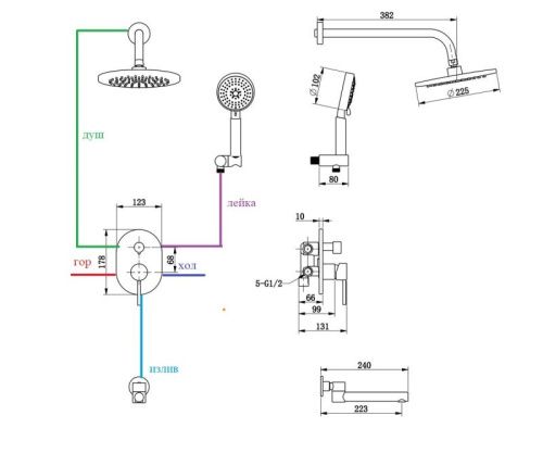 Душевая система Bronze de Luxe 14582B встраиваемая в стену цвет черный - фото 3