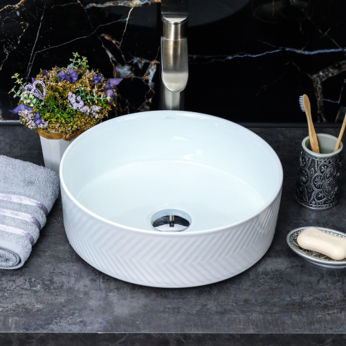 Раковина из сантехнического фарфора Melana 320339-805 36х36 накладная цвет белый без отверстий под смеситель - фото 3