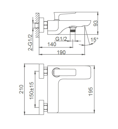 Смеситель для ванны Wonzon & Woghand Shark WW-483101-CR настенный хром - фото 2