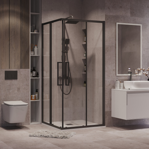 Душевой уголок Grossman Cosmo 300.K33.02.1010.21.00 100х100 стекло прозрачное профиль черный матовый без поддона - фото 5