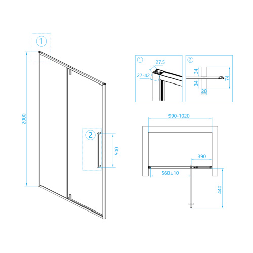 Душевая дверь RGW Stilvoll 06320310-11 100х200 стекло прозрачное профиль хром глянцевый - фото 3