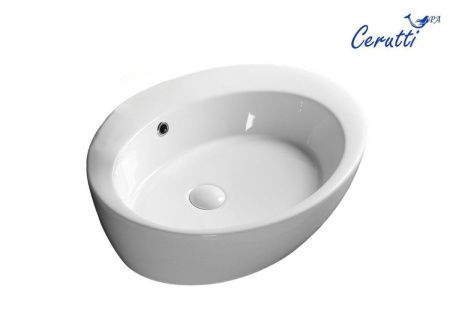 Раковина из сантехнического фарфора Cerutti SPA CR7026A 60х50 накладная цвет белый 1 отверстие под смеситель