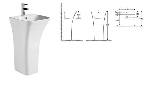 Раковина из сантехнического фарфора Cerutti SPA CT7283 45х44 напольная цвет белый 1 отверстие под смеситель - фото 3