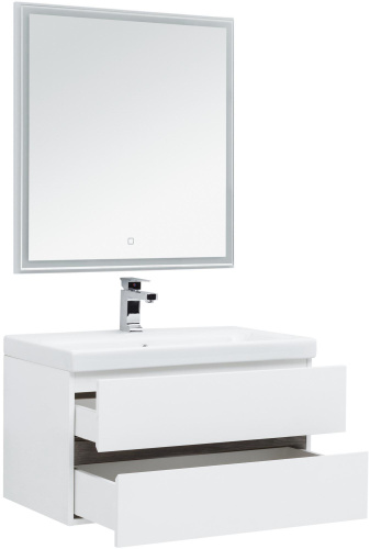 Комплект мебели: тумба с раковиной + зеркало Aquanet Беркли 00258909 80x46x128 подвесной цвет белый/темное дерево - фото 2