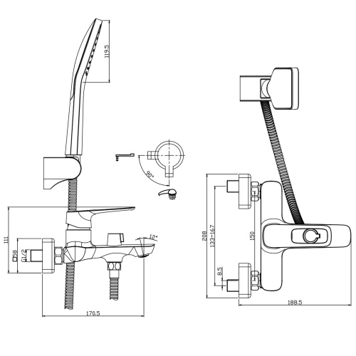 Смеситель для ванны Rossinka RS46 RS46-30 настенный хром - фото 3