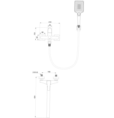 Смеситель для ванны Wonzon & Woghand WW-639906-BGM настенный графит - фото 2