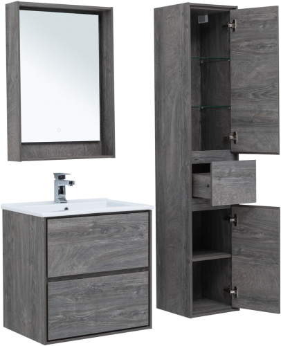 Тумба под раковину Aquanet Милан 00339966 64х46х66 подвесная цвет темное дерево - фото 3