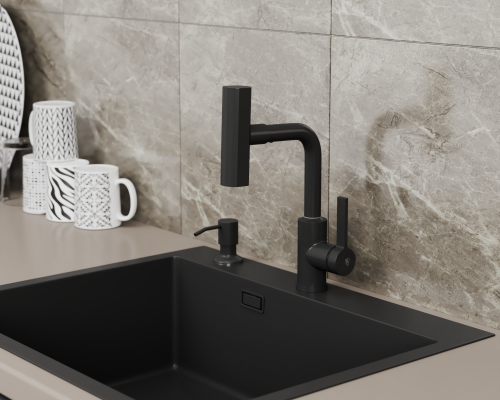 Смеситель для кухни Tinos TI3732-17Black на раковину/столешницу черный матовый - фото 3