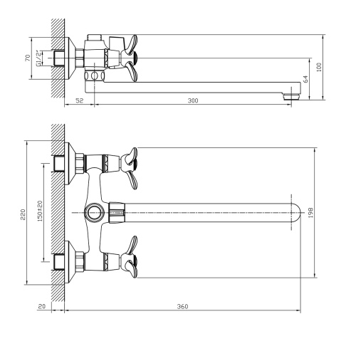 Смеситель для ванны Rossinka Q Q02-80 настенный хром - фото 2