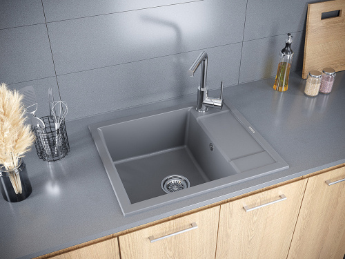 Кухонная мойка Paulmark FLUGEN 50-600 PM216050-GRM 60х50 цвет серый металлик - фото 3