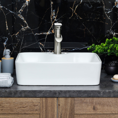 Раковина из сантехнического фарфора Melana 7291-805 49х38 накладная цвет белый 1 отверстие под смеситель - фото 4