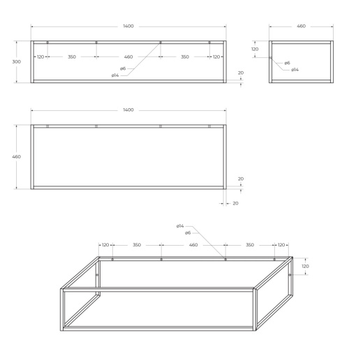 Консоль под раковину BelBagno Etna-Kraft EK-140-ST 140х46х30 подвесная цвет черный матовый - фото 2