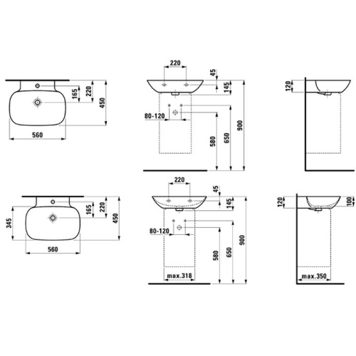 Раковина керамическая Laufen INO 56 см 8.1030.2.000.109.1 подвесная цвет белый без отверстий под смеситель - фото 2