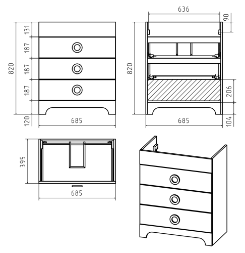 Тумба под раковину Misty Лейла Пр-Лей01070-013Я 68х39х82 напольная - фото 4