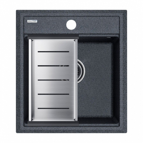 Кухонная мойка + коландер Paulmark PM114651-DG+A375-BS 46х51 цвет графит - фото 2