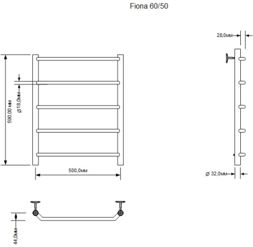 Полотенцесушитель Aquanet Fiona 00266736 50х60 водяной хром - фото 2
