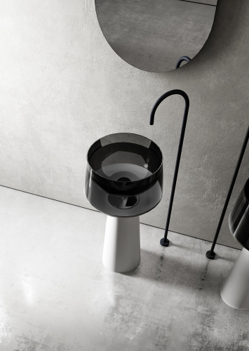 Раковина из полиэфирной смолы Abber KRISTALL AT2706White-Onyx 50х50 напольная цвет белый/черный без отверстий под смеситель - фото 4