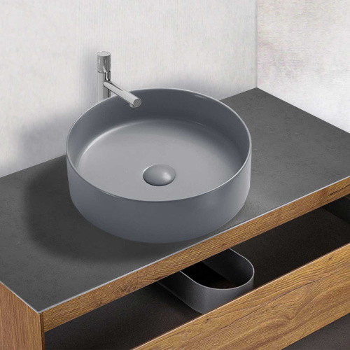 Раковина из сантехнического фарфора Vincea VBS-216MG 39х39 накладная цвет серый матовый без отверстий под смеситель - фото 4