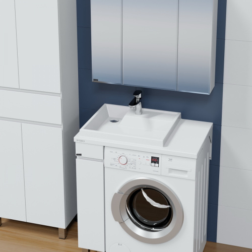 Раковина из искусственного камня СанТа Юпитер 900120 80х50 над стиральной машиной цвет белый 1 отверстие под смеситель - фото 2