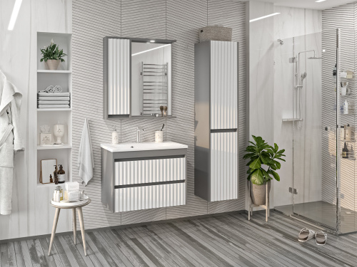 Шкаф-пенал Brevita Balaton BAL-05035-48-2П 35х34х163 подвесной цвет белый/серый - фото 5