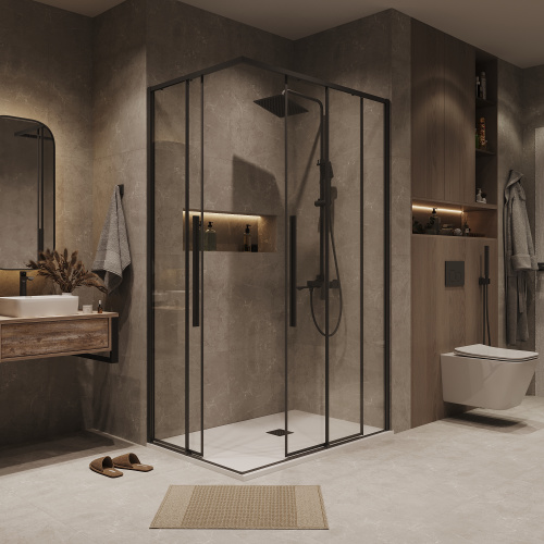 Душевой уголок Grossman Galaxy 300.K33.01.9070.21.00 90х70 стекло прозрачное профиль черный матовый без поддона - фото 4