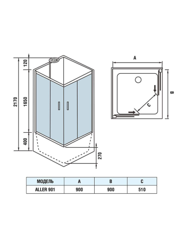 Душевая кабина WeltWasser WW500 ALLER 901 (10000003254) 90х90 без крыши ориентация универсальная - фото 2