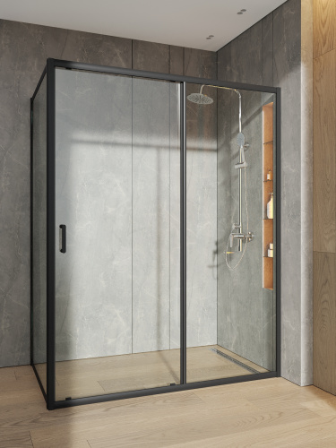 Душевой уголок Orange E23-15090TB 150х89 стекло прозрачное профиль черный без поддона - фото 3