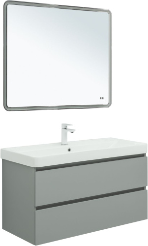 Тумба под раковину Aquanet Вега 2.0 00337957 99х46х50 подвесная цвет зеленый/серый - фото 5