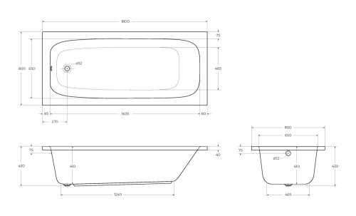 Ванна акриловая Cezares ECO ECO-180-80-41-W37 180х80 пристенная прямоугольная без каркаса - фото 3
