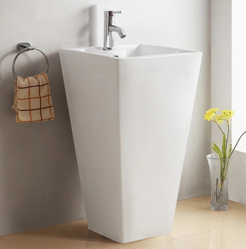 Раковина из санфаянса CeramaLux NB145 48х48 напольная цвет белый 1 отверстие под смеситель - фото 3