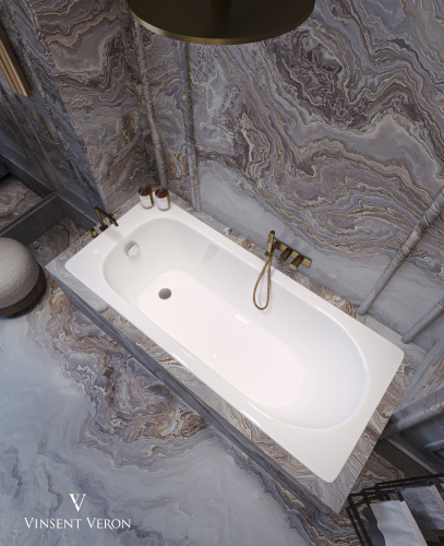 Ванна чугунная Vinsent Veron Soissons VCN1707042H/VH0012BL-AS 170х70 пристенная прямоугольная с ножками с ручками - фото 2