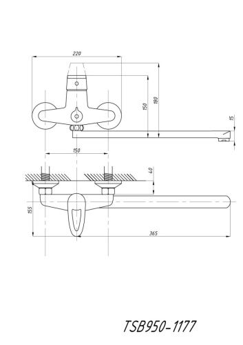Cмеситель для ванны и душа TSARSBERG TSB-950-1177 настенный хром - фото 4