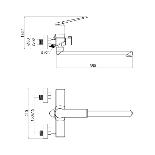 Смеситель для ванны Tokito URAYASU TOK-URA-1015 настенный хром - фото 5