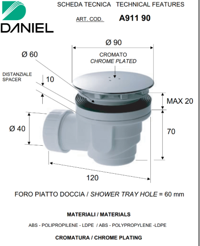 Сифон для душевого поддона Daniel SHOWERS A911 90cr - фото 2