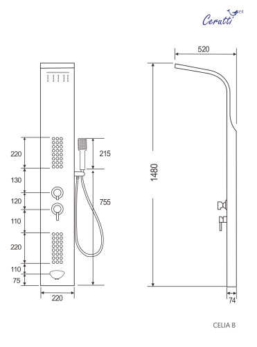Душевая панель Cerutti SPA CT10406 прямоугольная настенная - фото 3
