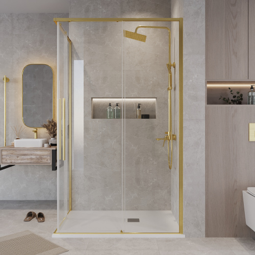 Душевой уголок Grossman Galaxy 300.K33.01.1280.32.00 120х80 стекло прозрачное профиль золото матовое без поддона - фото 5