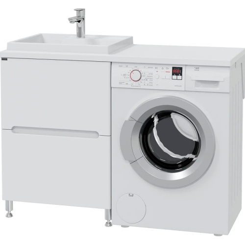 Раковина из искусственного камня СанТа Юпитер 900135 130х50 над стиральной машиной цвет белый 1 отверстие под смеситель - фото 4