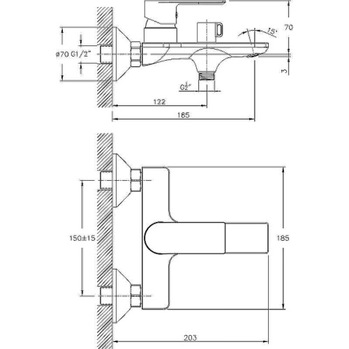 Cмеситель для ванны и душа Haiba HB60505-8 настенный белый/хром - фото 2
