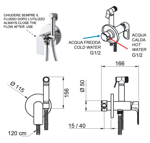 Гигиенический душ со смесителем Remer I65WBG золото брашированное - фото 2
