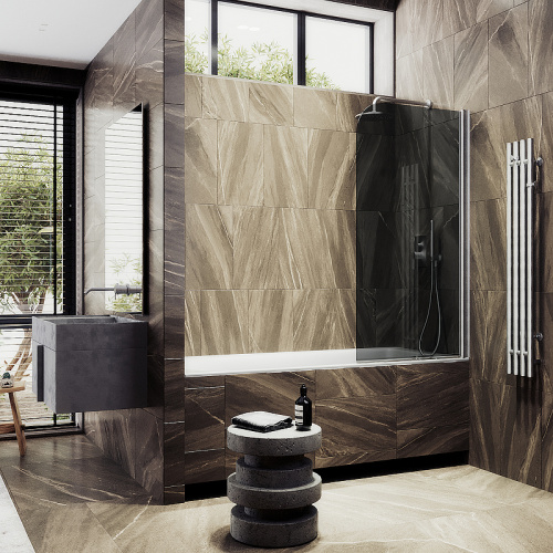 Душевая шторка на ванну Maybah Glass MGV-623-5 80х140 стекло тонированное профиль хром матовый ориентация универсальная - фото 3