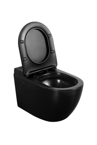 Унитаз подвесной Abber Bequem AC1108PMB черный матовый с сиденьем микролифт безободковый импульсный смыв - фото 3