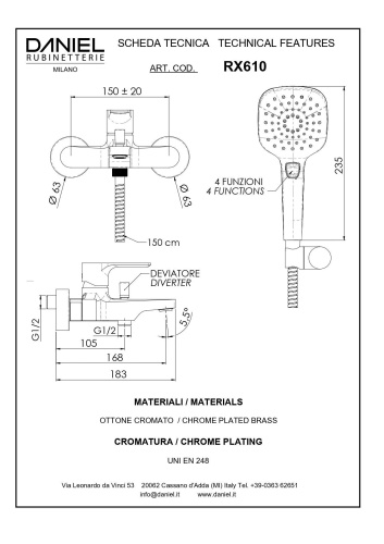 Смеситель для ванны Daniel Reflex RX610-NP настенный зачищенный никель - фото 2