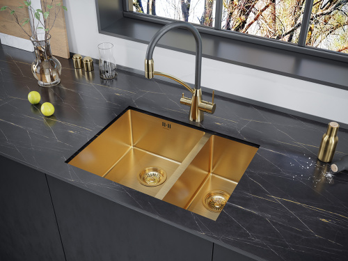 Кухонная мойка Paulmark GERBERG 59/2S UNI PM225944-BGL 34х39 цвет брашированное золото поверхность матовая - фото 3